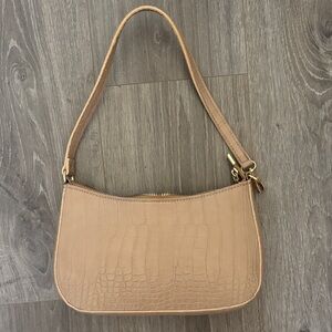 Tan Crocodile-Embossed Shoulder Bag